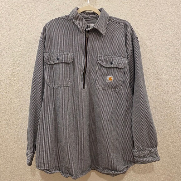 Carhartt Other - Carhartt Mens Hickory Stripe Quarter Zip Long Sleeve Work Shirt Large